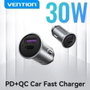 Vention Cargador Coche 30W FFFH0 con USB Tipo-C y USB-A, Rápido